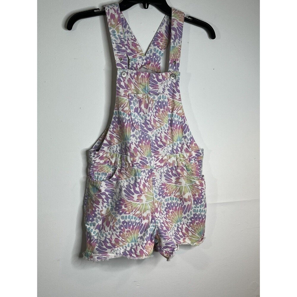 Children’s Place Girls Butterfly Print Overall Jumper Shorts Snap Straps - 12